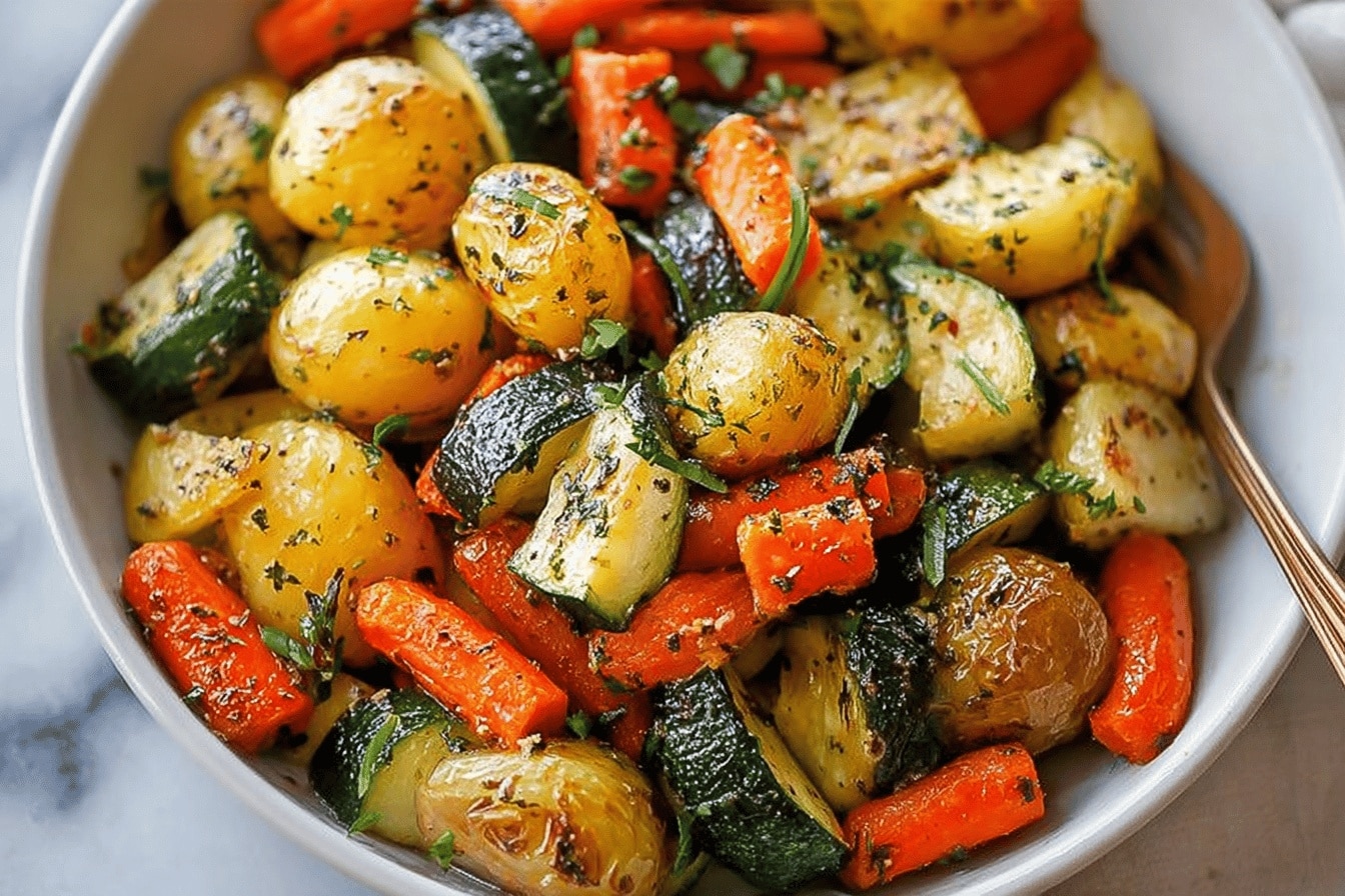Garlic Herb Roasted Potatoes Carrots and Zucchini