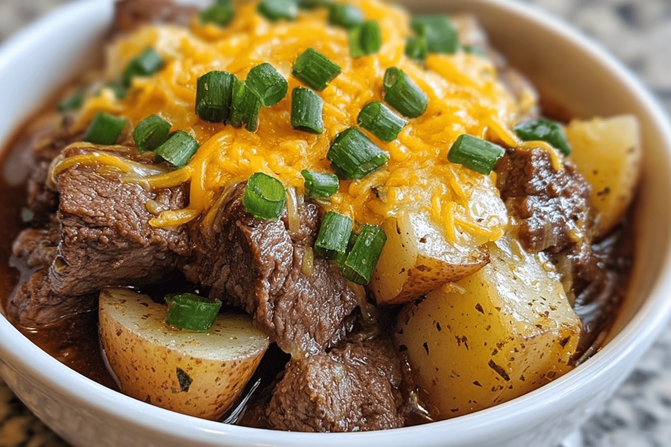 Crockpot Loaded Steak and Potato Bake