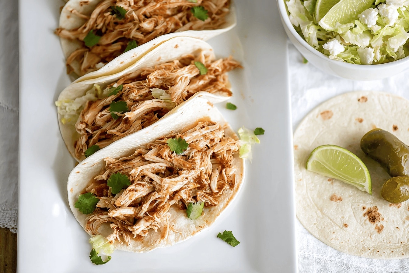 Easy Slow Cooker Chicken Tacos with Chipotle Sour Cream Sauce